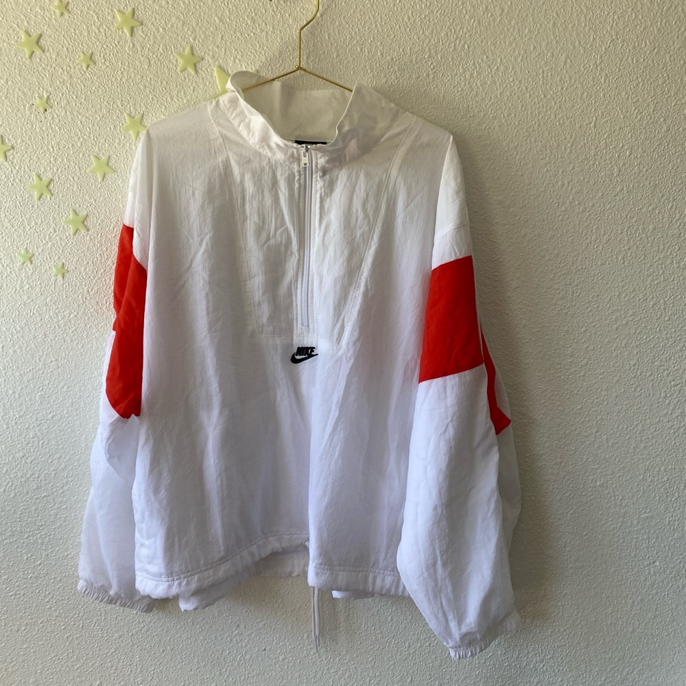 Nike White and Red Windbreaker Jacket